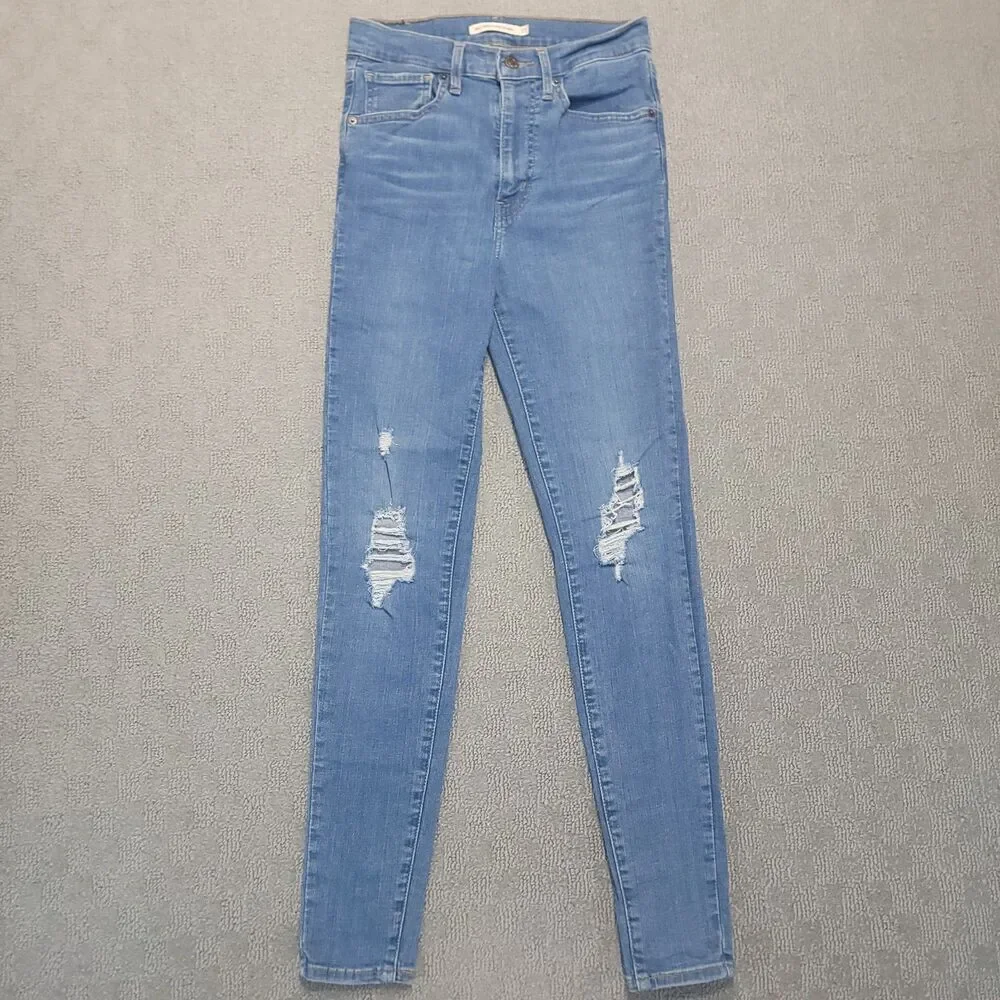 Levis Mile High Super Skinny Jeans Womens Size 27 Stretch Blue Distressed Pants
